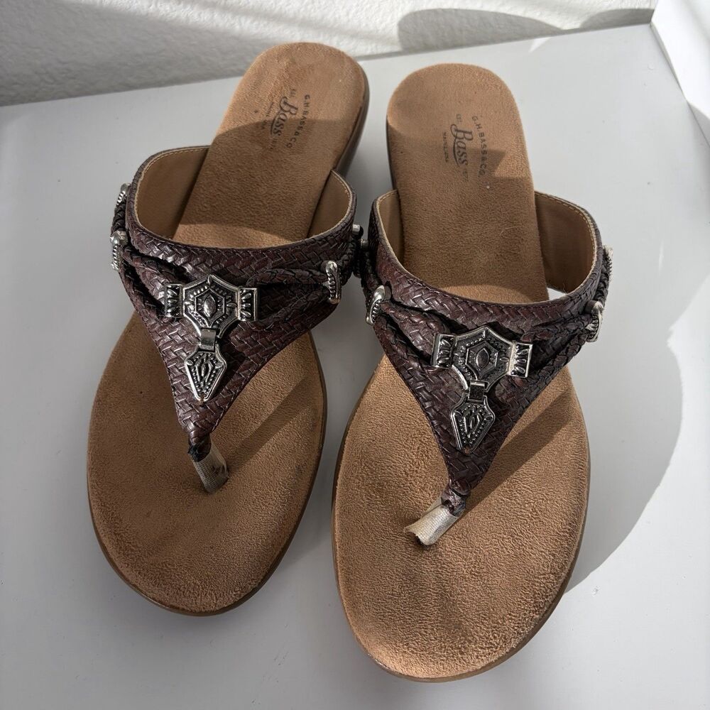 G.H Bass & Co Brown Lucy Sandals Faux Leather Boho Biker Silver Womens Sz 9M‎
